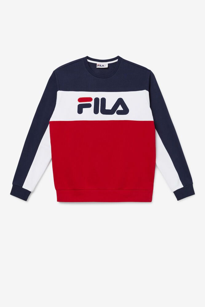 Fila Lesner Fleece Crew Red/White/Navy Sweatshirt Mens - NZ 81703-NUQE